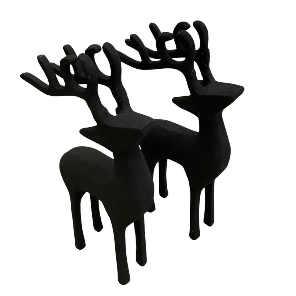 Set of 2 Black Metal Christmas Reindeer 11in Made in India Holiday Decor New